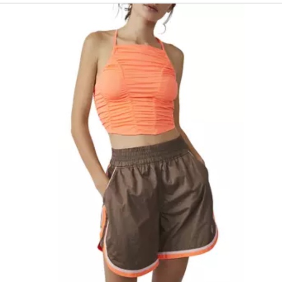 Free People Movement Shirr Enough Cami Top Neon Coral size Small - Picture 1 of 13